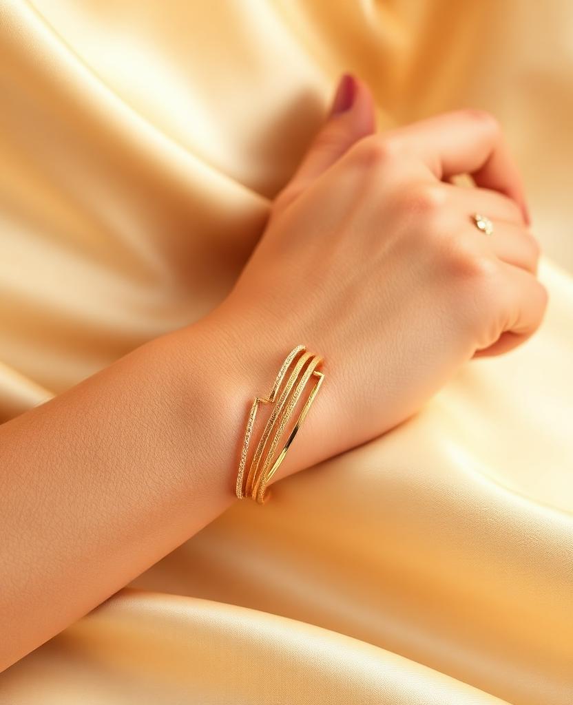 Pulseira dourada delicada em pulso feminino